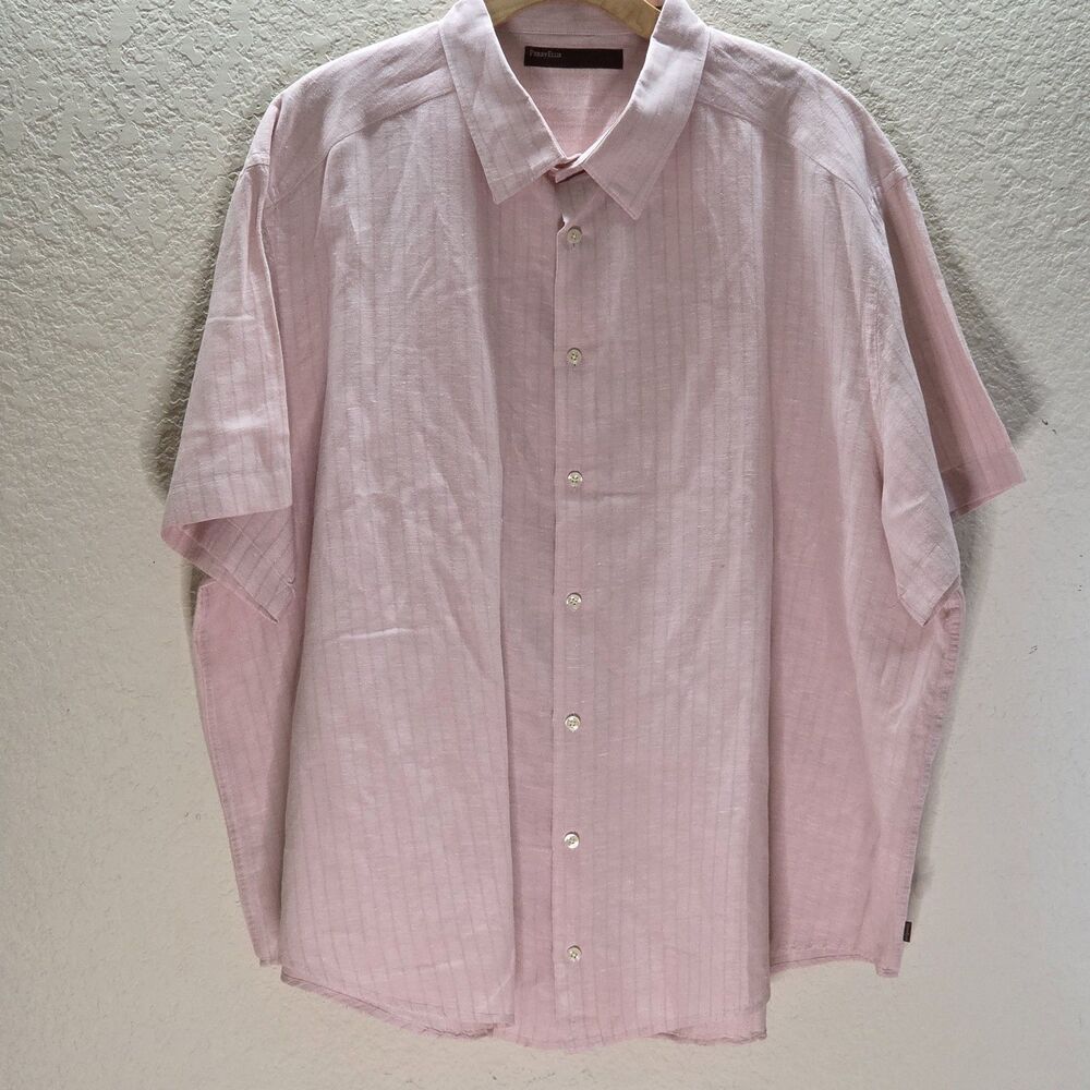 Perry Ellis Men’s 3X Pink Linen Blend Short Sleeve Button Up Casual Shirt